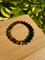 Force & Ancrage | Bracelet Obsidienne Dorée & Œil de Tigre