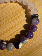 Douceur & Sérénité | Bracelet Quartz Rose & Améthyste Chevron