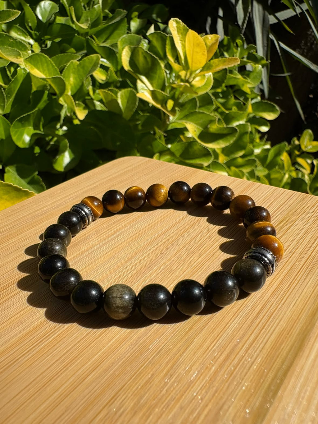Force & Ancrage | Bracelet Obsidienne Dorée & Œil de Tigre