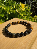 Force & Ancrage | Bracelet Obsidienne Dorée & Œil de Tigre