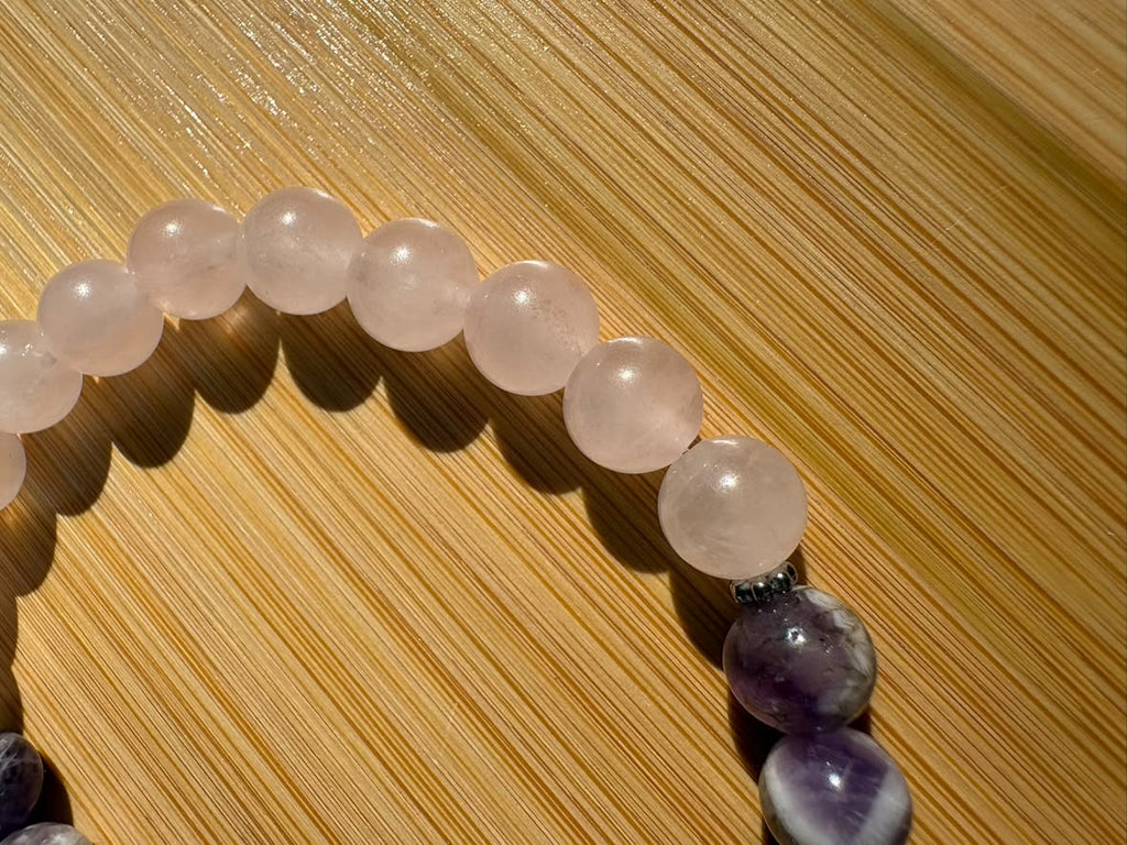 Calme & Douceur | Bracelet Améthyste Chevron & Quartz Rose