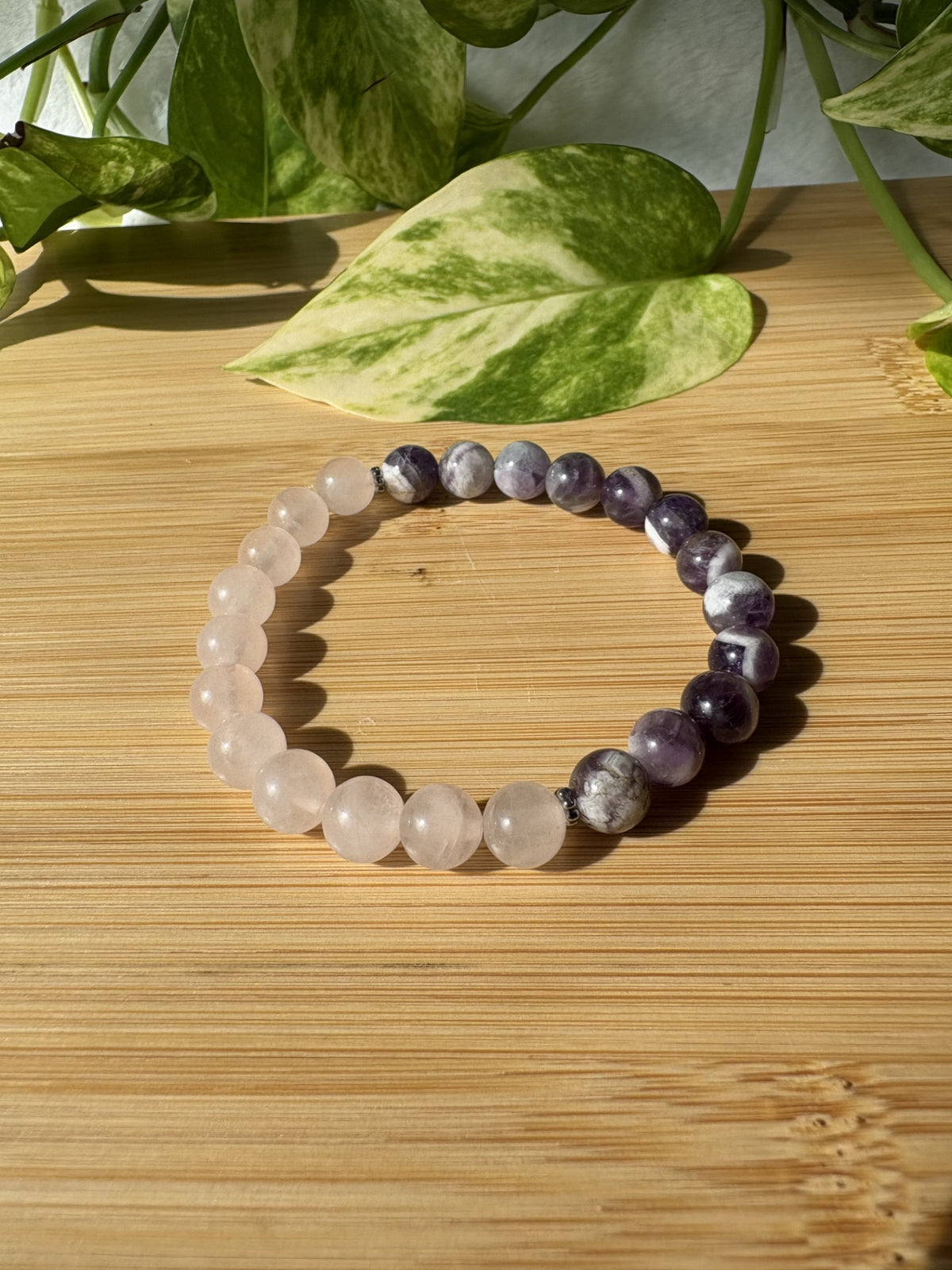 Calme & Douceur | Bracelet Améthyste Chevron & Quartz Rose