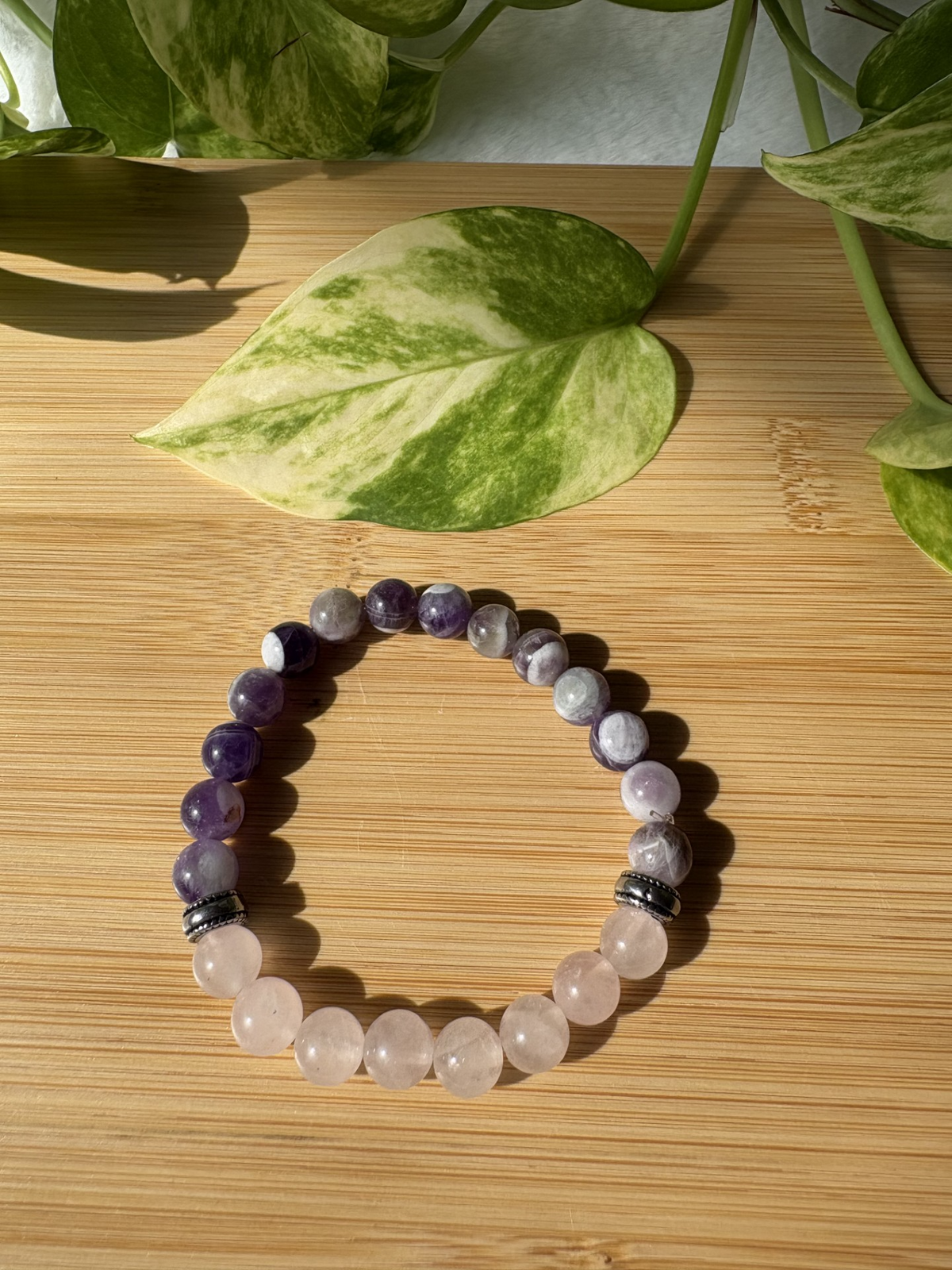 Douceur & Sérénité | Bracelet Quartz Rose & Améthyste Chevron