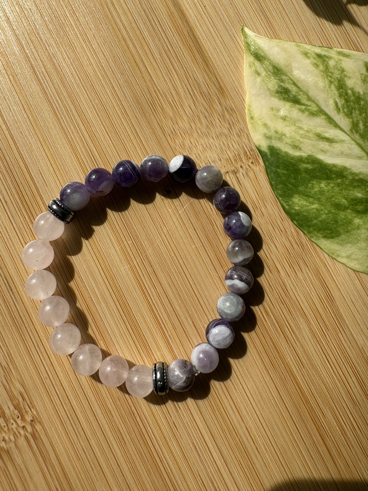 Douceur & Sérénité | Bracelet Quartz Rose & Améthyste Chevron